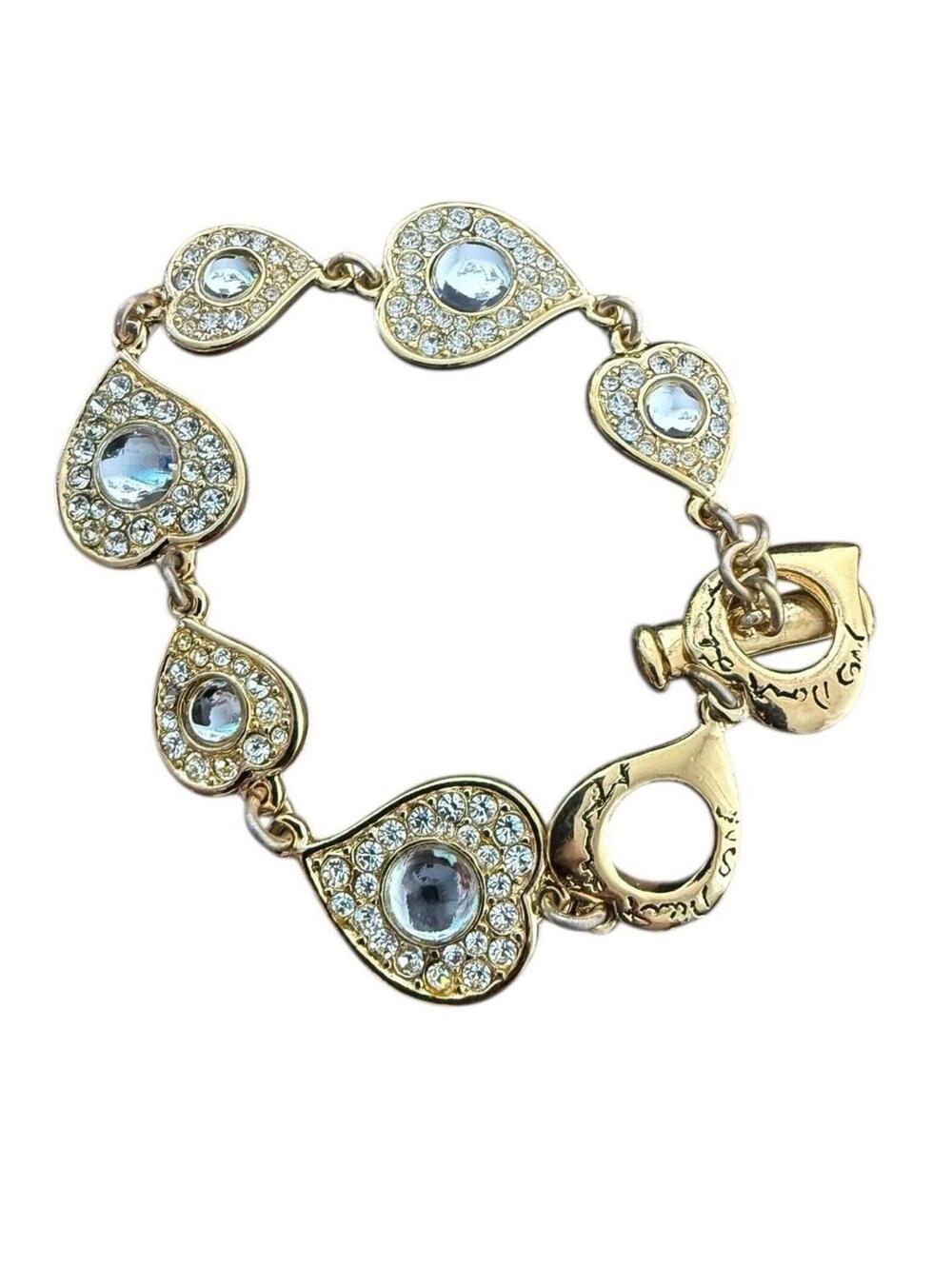 Yves Saint Laurent Vintage 1980 Arty Gripoix Clear Crystals Hearts Love Bracelet